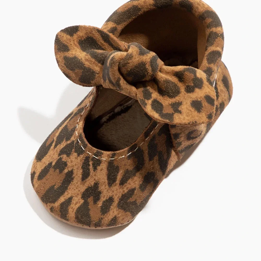 Freshly Picked Leopard Bow Moccs Size 3 FP Printed Suede Soft Sole Mary Jane